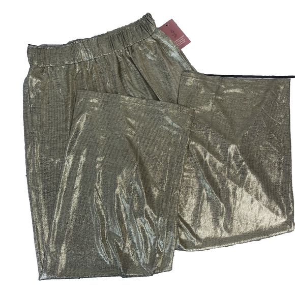Ivy City Co Gloria Pants in Metallic size Medium Gold Sparkle Stretch Glamour - Picture 1 of 9